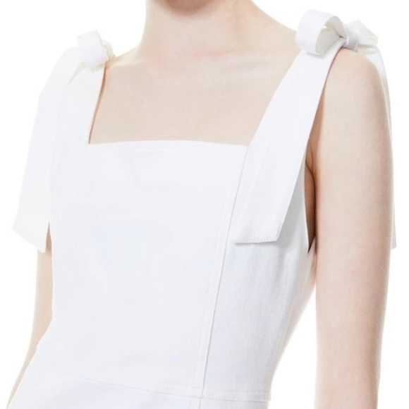ALICE + OLIVIA - MARYANN TIE SHOULDER MINI DRESS - White Jean Dress Jumper - Picture 6 of 12